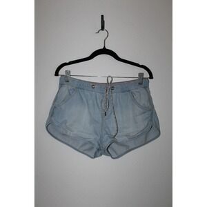 Roxy Women's Light Wash Denim Dolphin Hem Drawstring Shorts Blue Size Medium